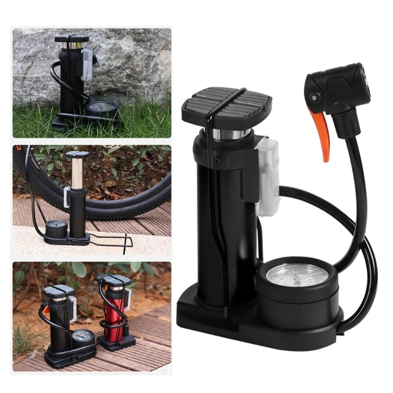 Oneside Mini Bike Pump — Portable Foot Pump with Gauge