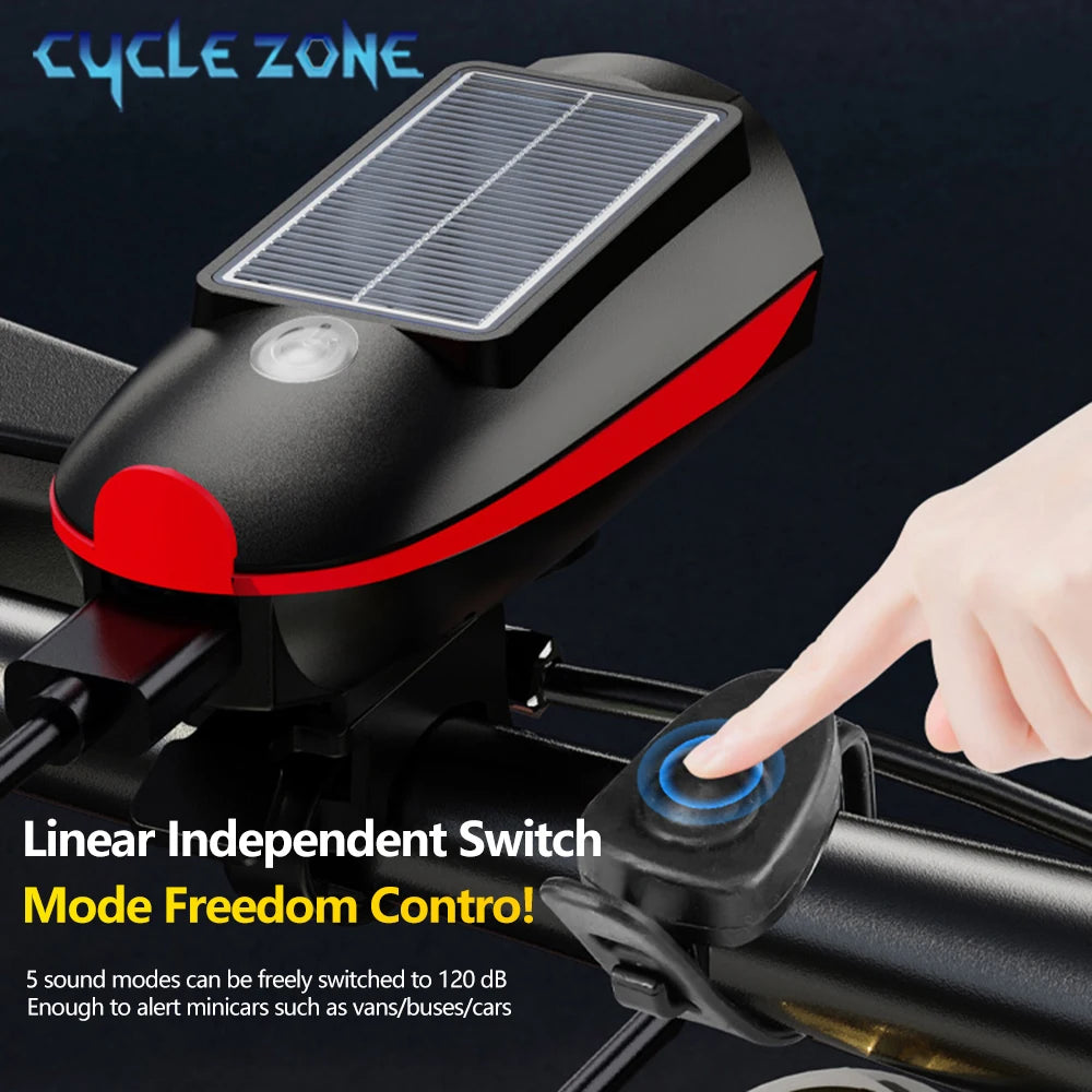 Oneside Solar Bike Light & Bell — LED Headlamp with Horn