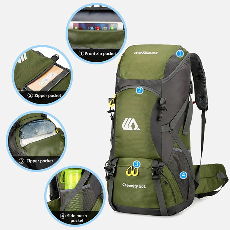 Oneside 50L Hiking Backpack — Waterproof Travel Rucksack