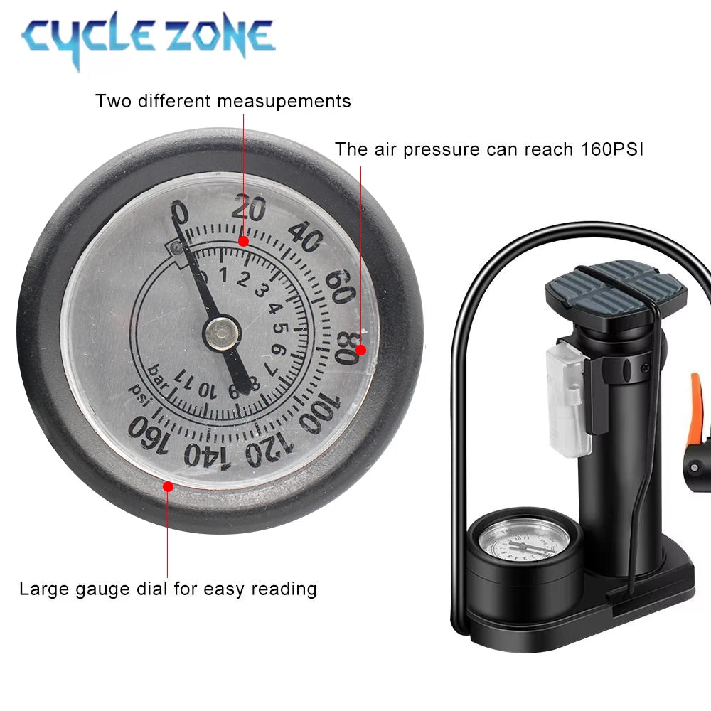 Oneside Mini Bike Pump — Portable Foot Pump with Gauge