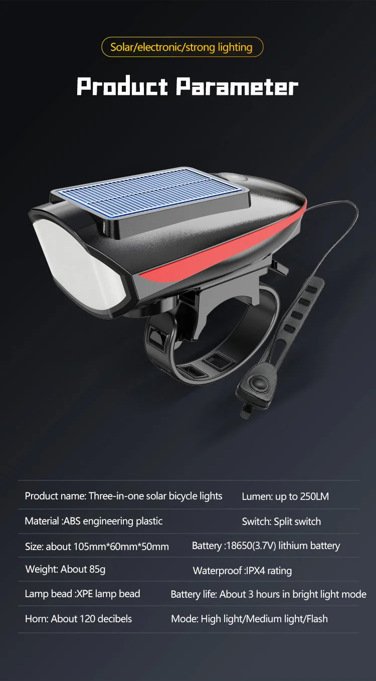 Oneside Solar Bike Light & Bell — LED Headlamp with Horn