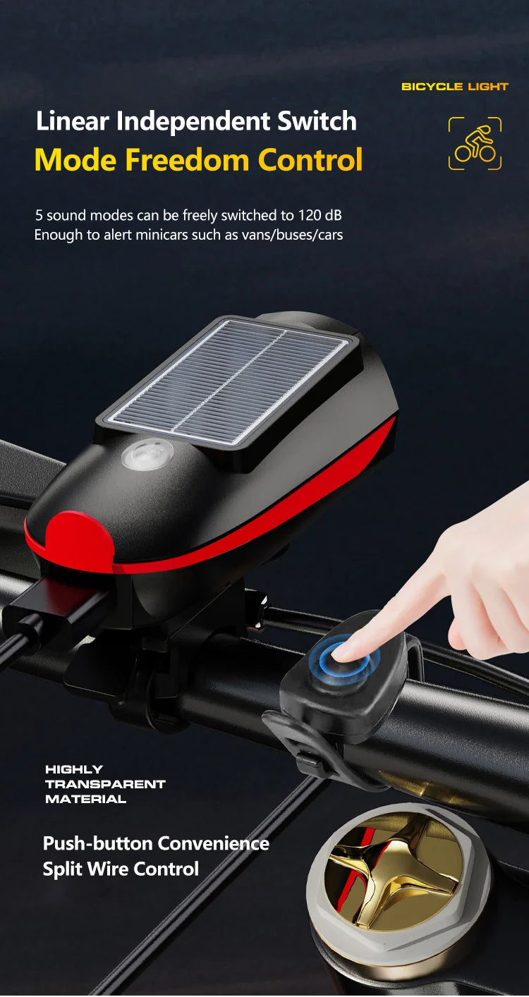 Oneside Solar Bike Light & Bell — LED Headlamp with Horn