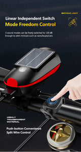 Oneside Solar Bike Light & Bell — LED Headlamp with Horn