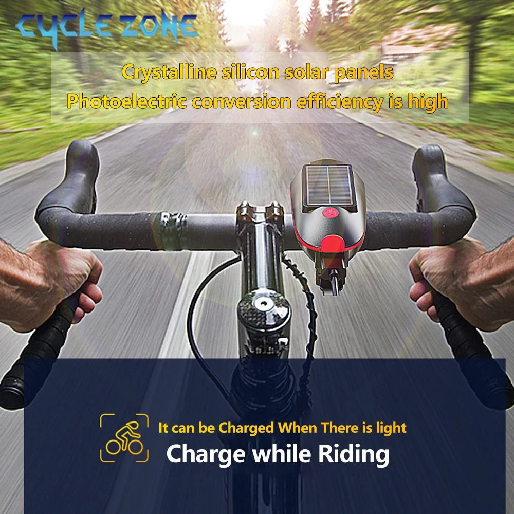 Oneside Solar Bike Light & Bell — LED Headlamp with Horn