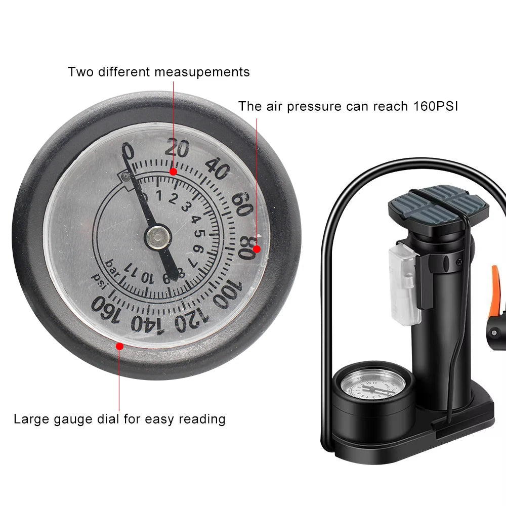 Oneside Mini Bike Pump — Portable Foot Pump with Gauge